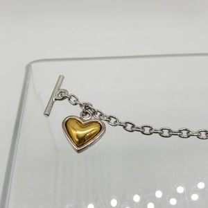 Heart Chain Bracelet Silvertone Gold Toggle